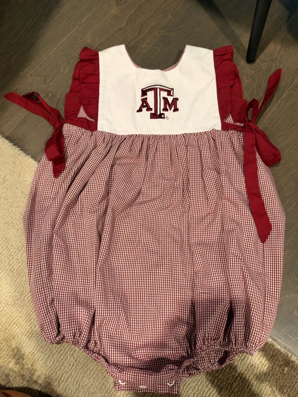 Texas A&M Maroon Gingham 4T Bubble Romper